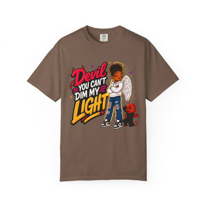Devil You Can't Dim My Light T-Shirt — Afro Angel Graphic Tee