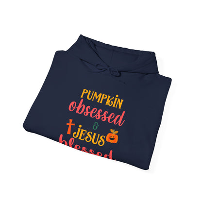 Pumpkin Obsessed And Blessed by Him Halloween Unisex Christian Pullover Hooded Sweatshirt