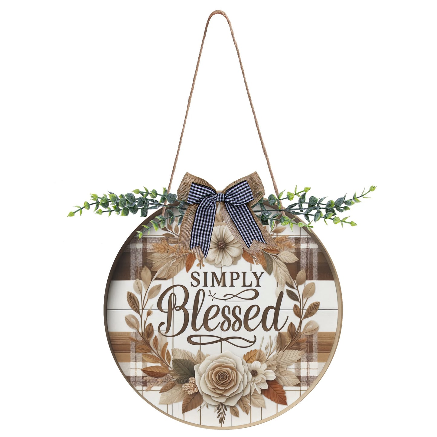 Simply Blessed Round Acrylic Hanging Welcome Sign Front for Door Decoration Wall Sign - ClaimedbyGodDesigns