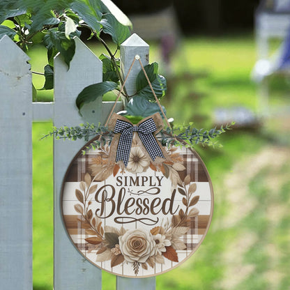 Simply Blessed Round Acrylic Hanging Welcome Sign Front for Door Decoration Wall Sign - ClaimedbyGodDesigns