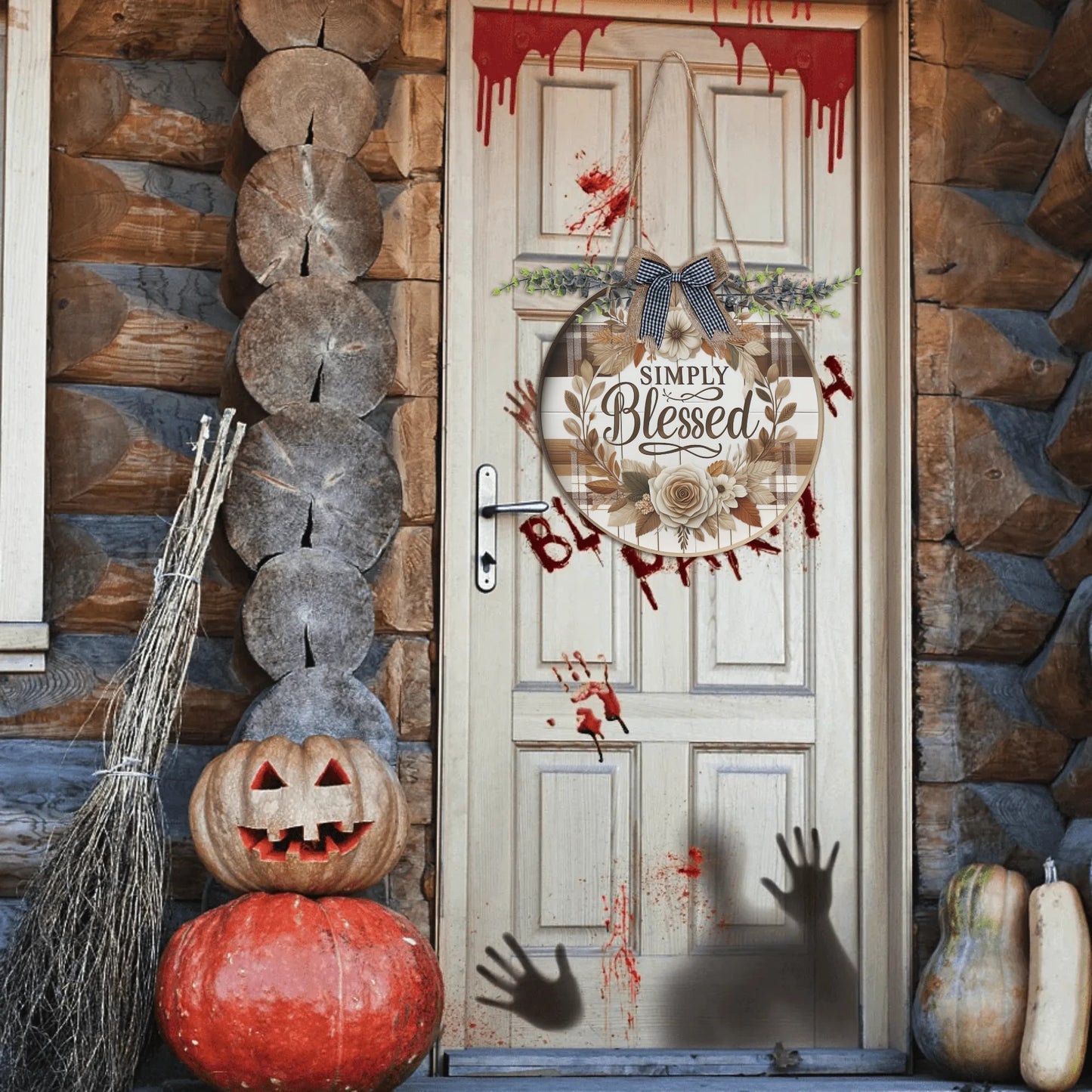 Simply Blessed Round Acrylic Hanging Welcome Sign Front for Door Decoration Wall Sign - ClaimedbyGodDesigns