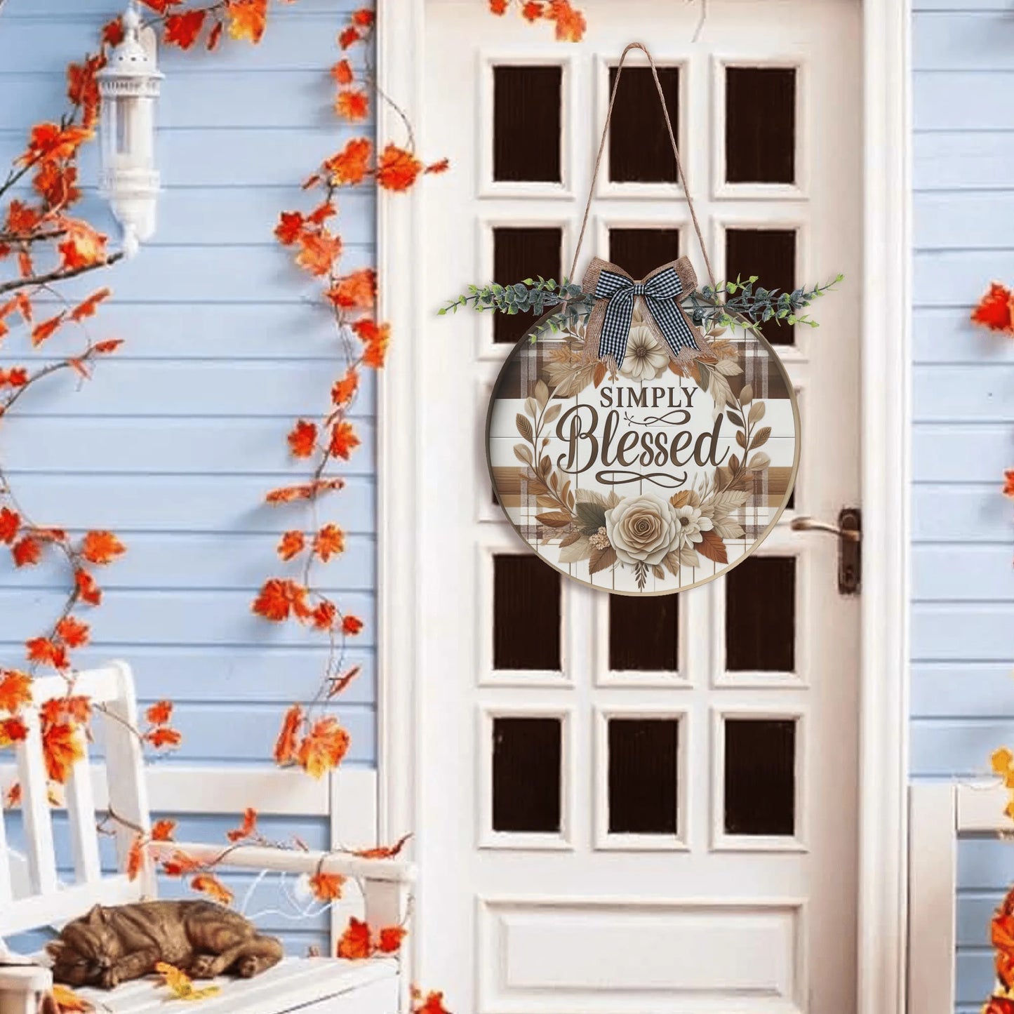 Simply Blessed Round Acrylic Hanging Welcome Sign Front for Door Decoration Wall Sign - ClaimedbyGodDesigns