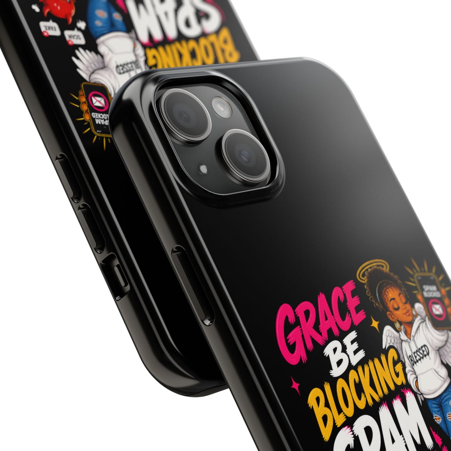 Tough Phone Case — "Grace Be Blocking Spam Energy" Black Protective Phone Cover