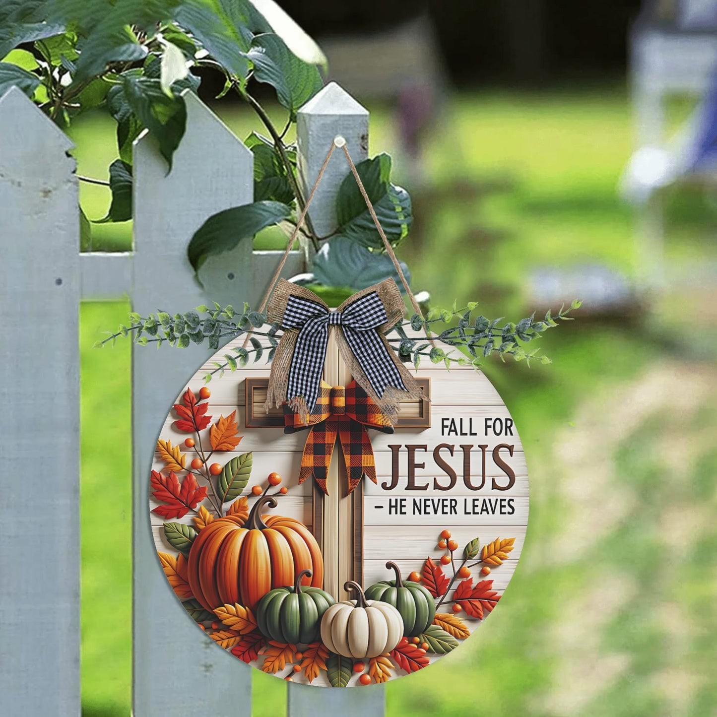 Fall For Him Round Acrylic Hanging Welcome Sign Front for Door Decoration Wall Sign - ClaimedbyGodDesigns