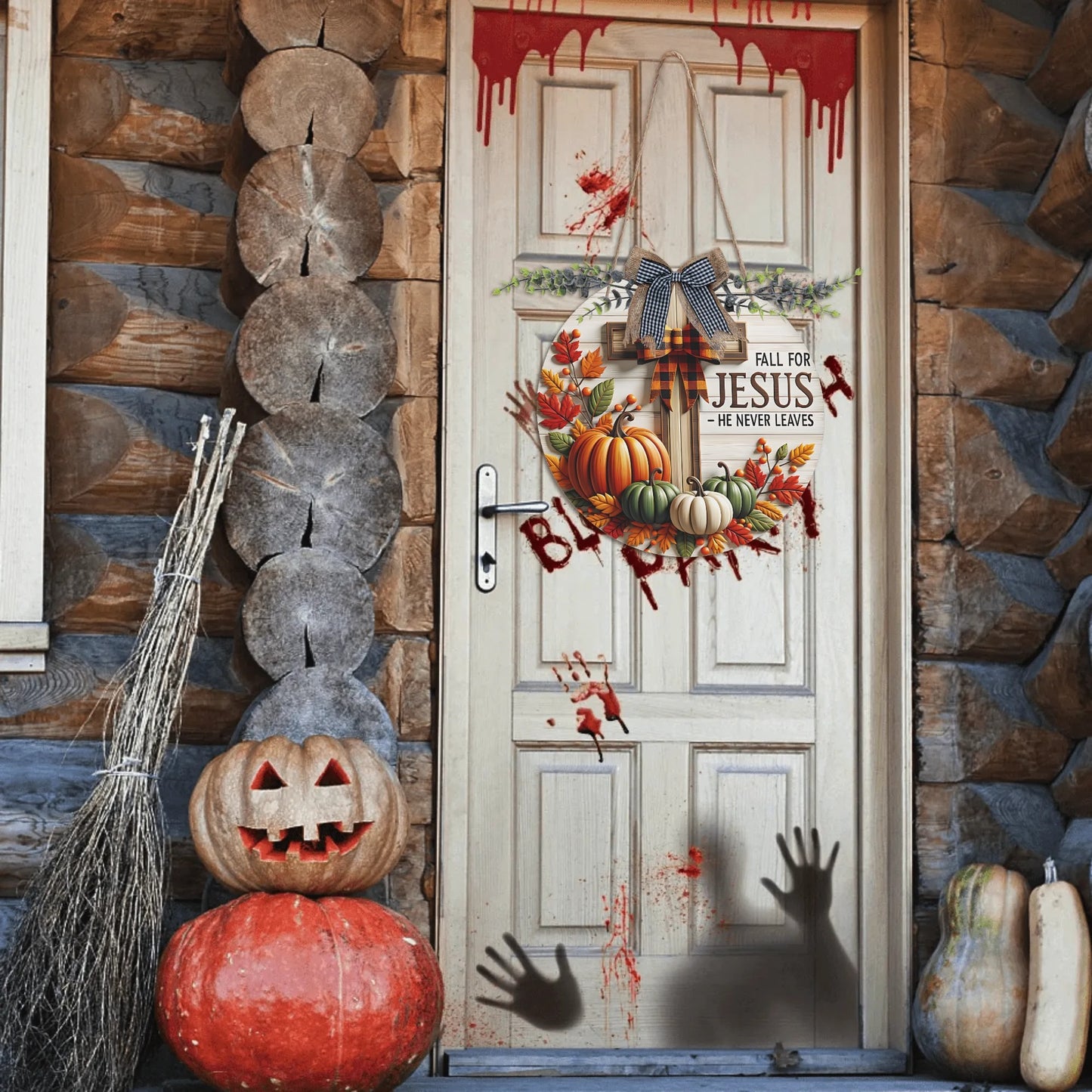 Fall For Him Round Acrylic Hanging Welcome Sign Front for Door Decoration Wall Sign - ClaimedbyGodDesigns