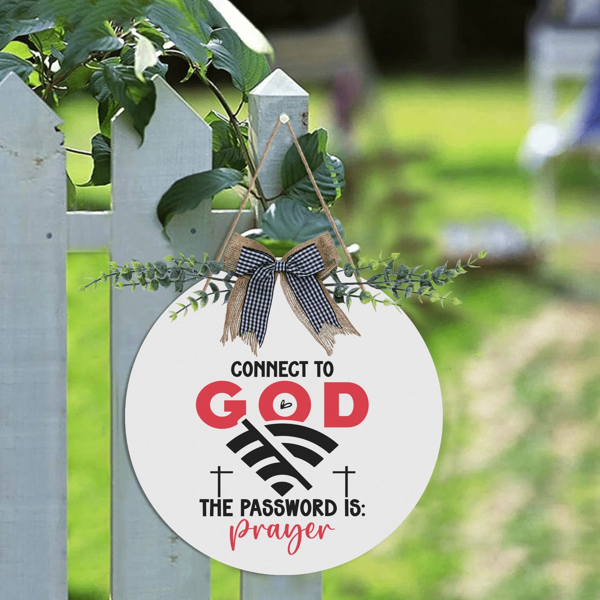 Connect To Him Round Acrylic Hanging Welcome Sign Front for Door Decoration Wall Sign - ClaimedbyGodDesigns