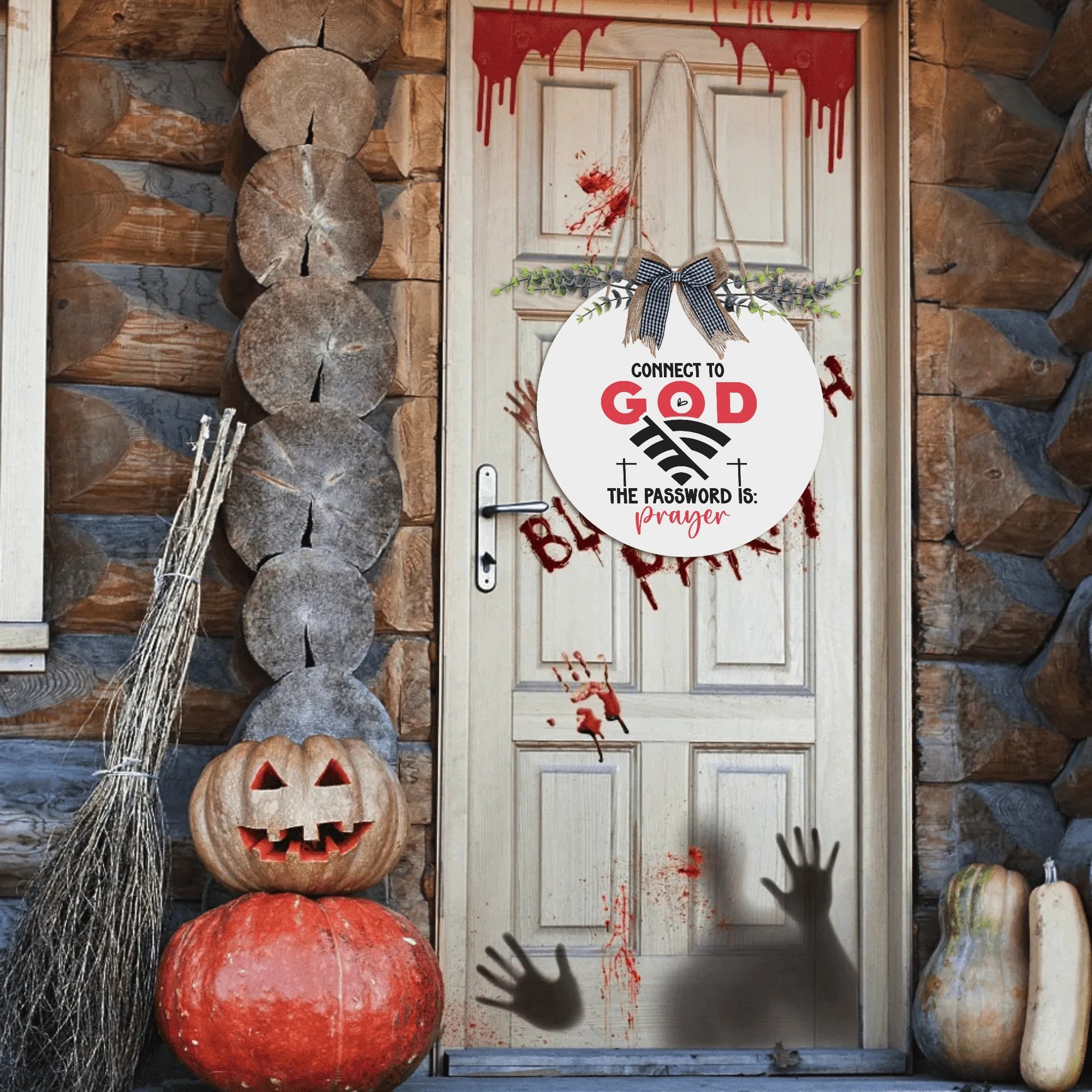 Connect To Him Round Acrylic Hanging Welcome Sign Front for Door Decoration Wall Sign - ClaimedbyGodDesigns