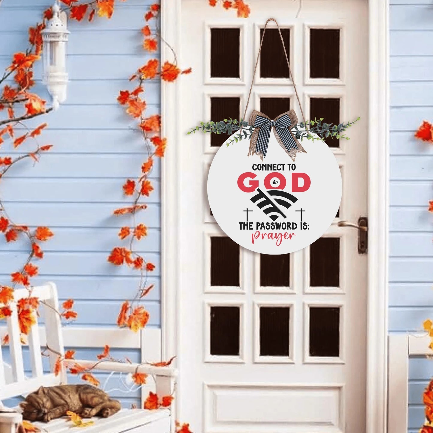 Connect To Him Round Acrylic Hanging Welcome Sign Front for Door Decoration Wall Sign - ClaimedbyGodDesigns