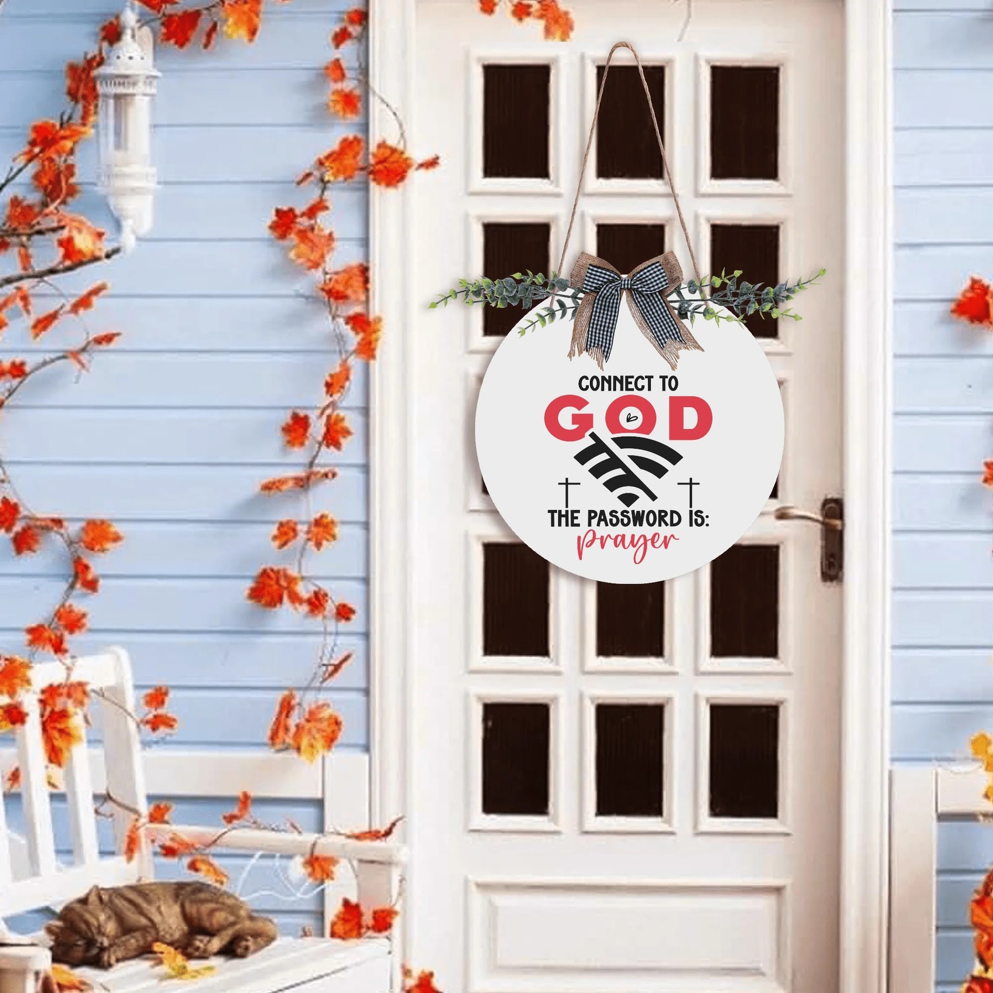 Connect To Him Round Acrylic Hanging Welcome Sign Front for Door Decoration Wall Sign - ClaimedbyGodDesigns