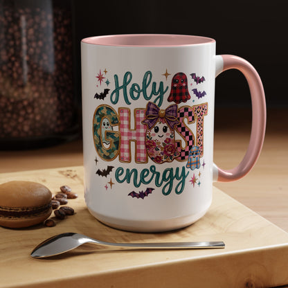 Accent Christian Coffee Mug — "Holy Ghost Energy" Halloween Cute Spooky Ceramic Mug (11/15oz)