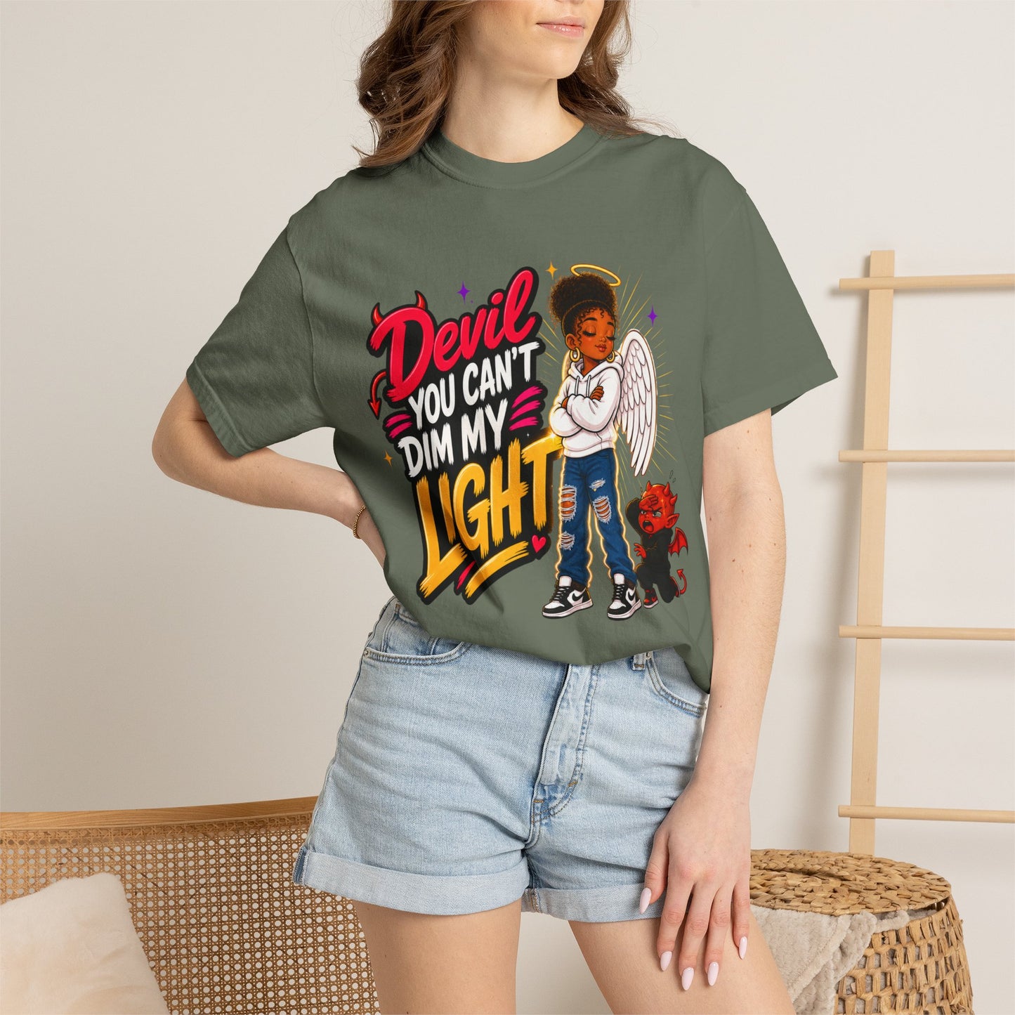 Devil You Can't Dim My Light T-Shirt — Afro Angel Graphic Tee