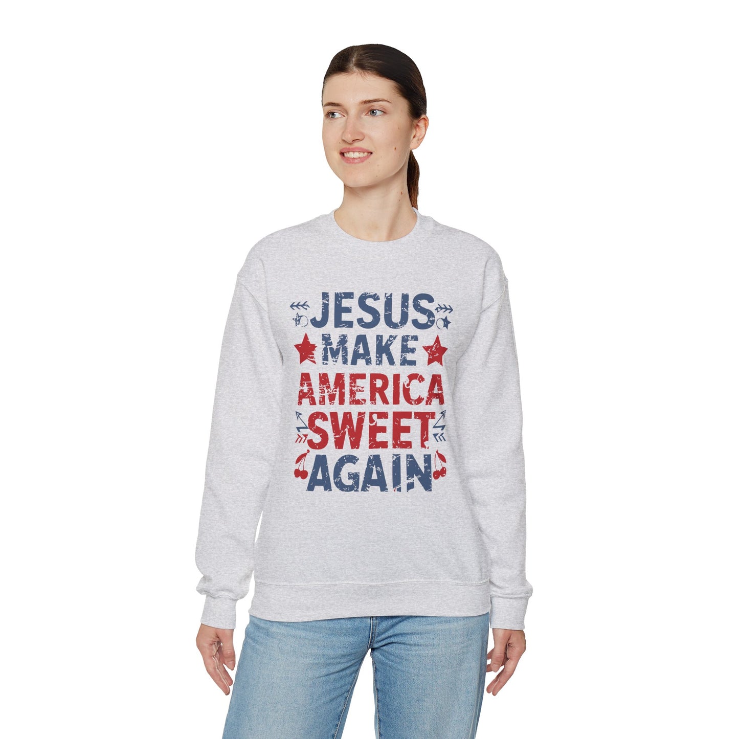 Jesus Make America Sweet Again Patriotic  Unisex Heavy Blend™ Crewneck Christian Sweatshirt