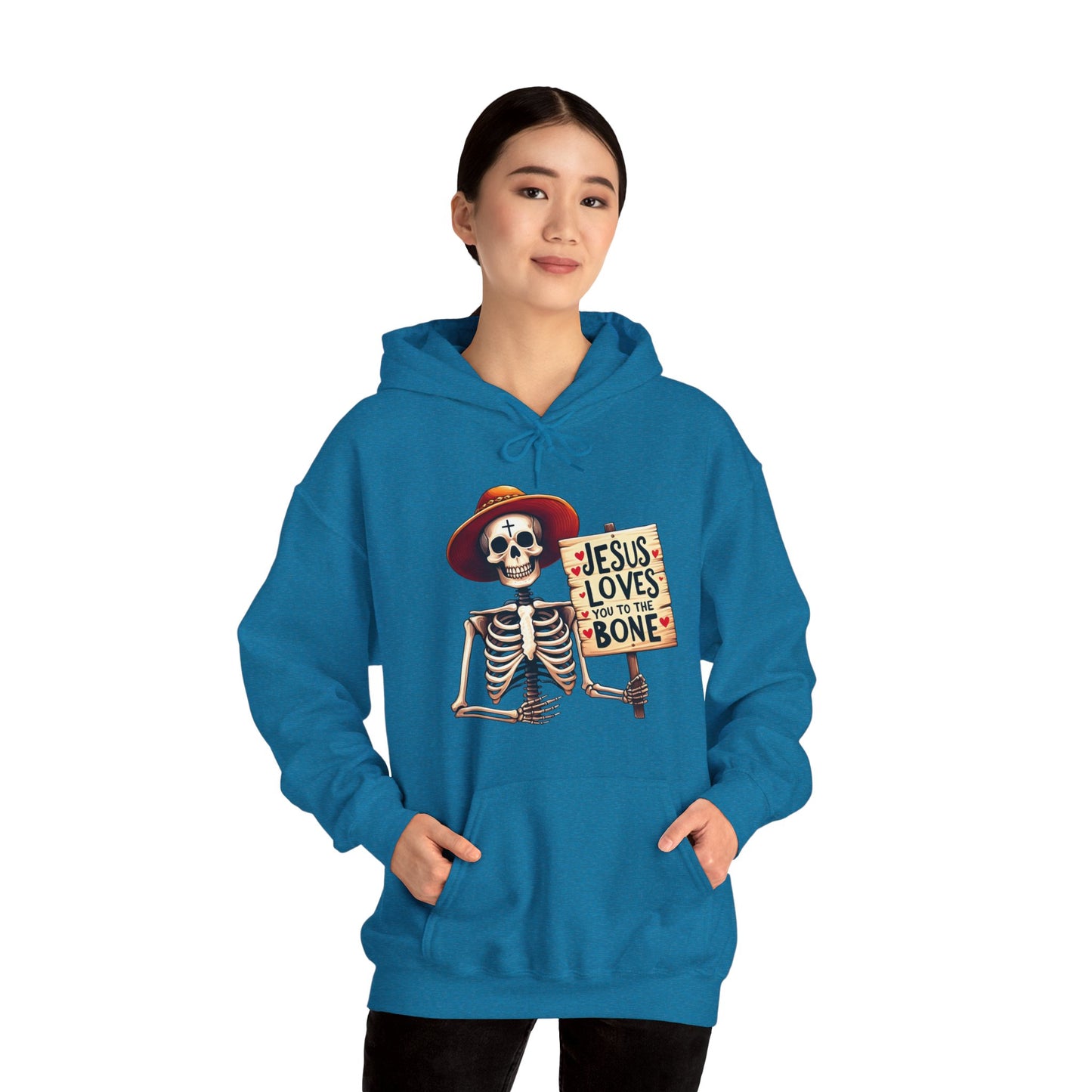 Jesus Loves You To The Bone (Halloween Themed) Unisex Christian Hooded Pullover Sweatshirt