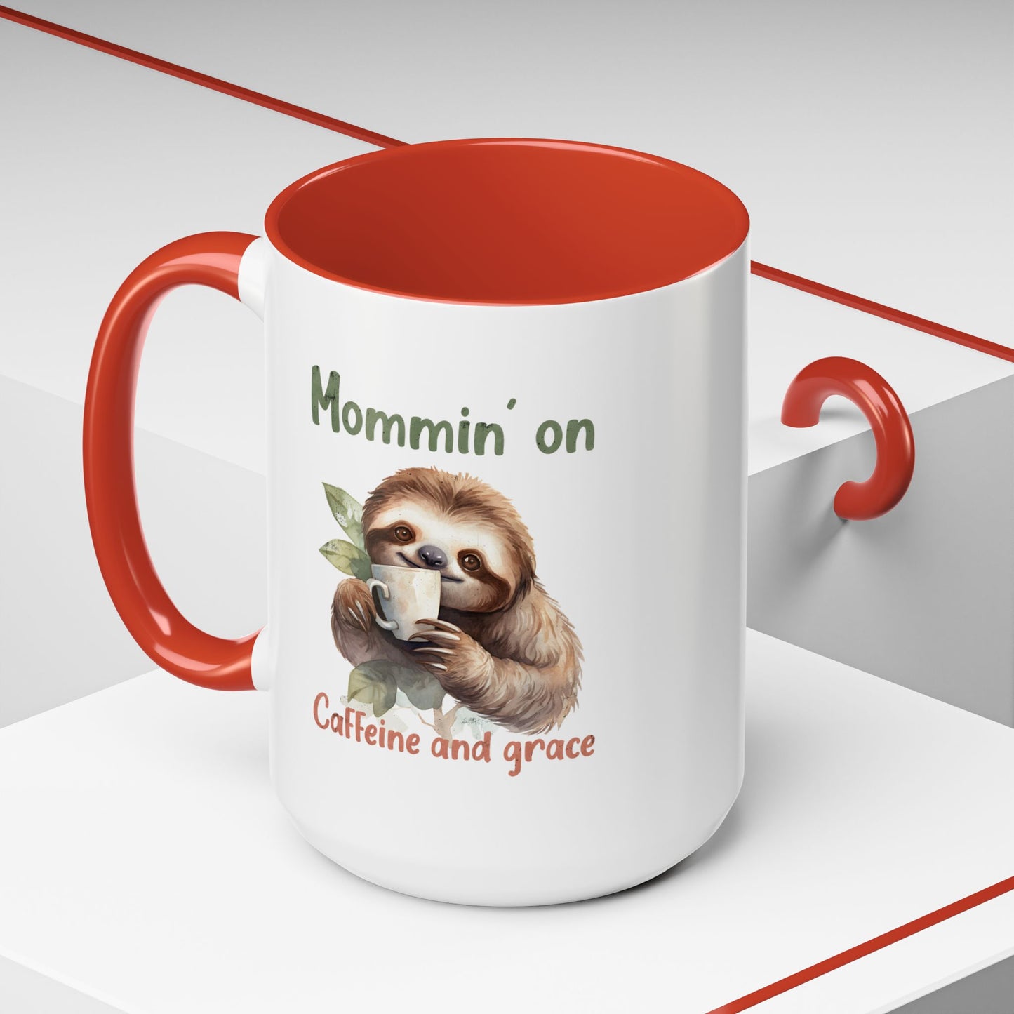 Sloth Mom Coffee Accent Mug - 'Mommin' on Caffeine and Grace' - Cute Gift for Christian Moms