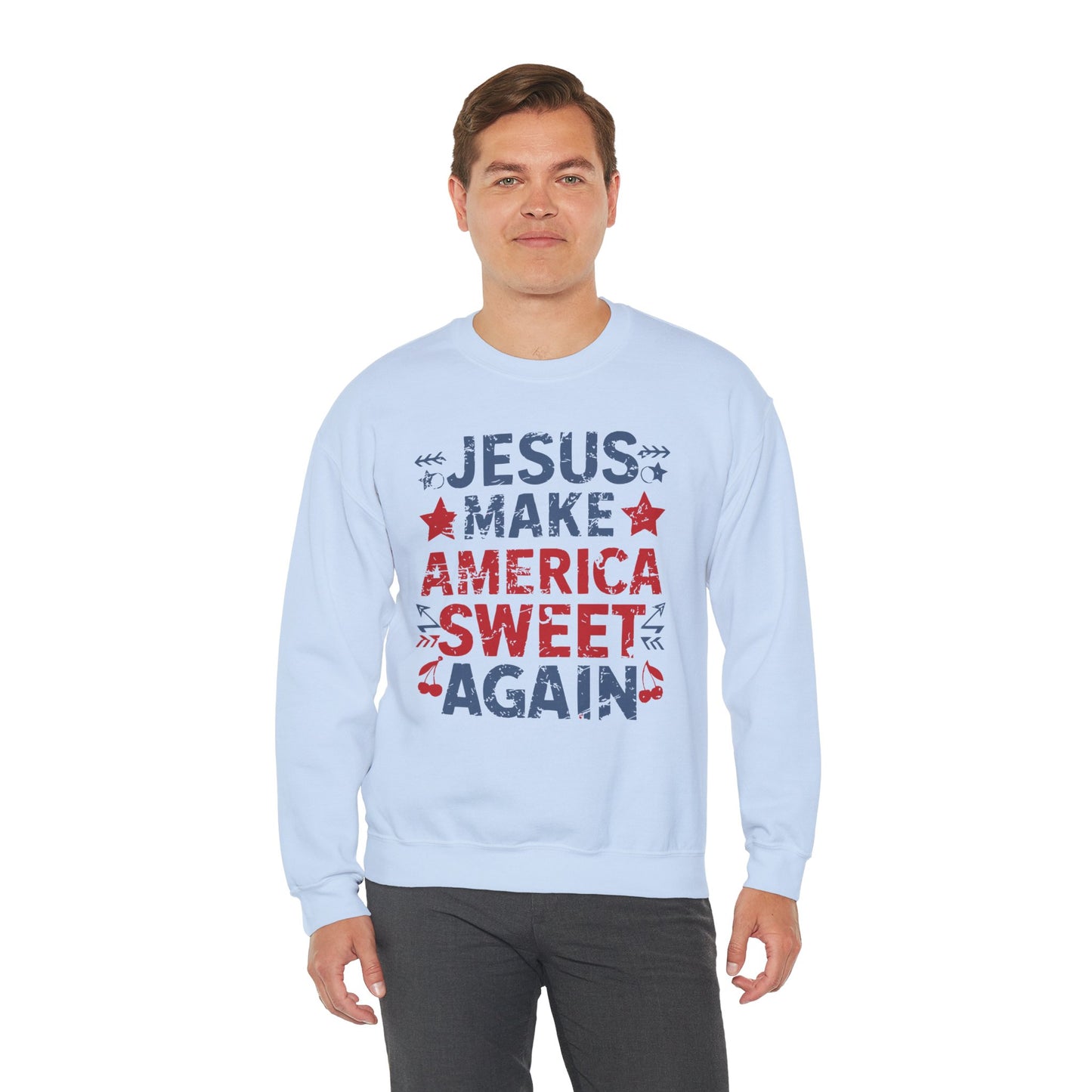 Jesus Make America Sweet Again Patriotic  Unisex Heavy Blend™ Crewneck Christian Sweatshirt