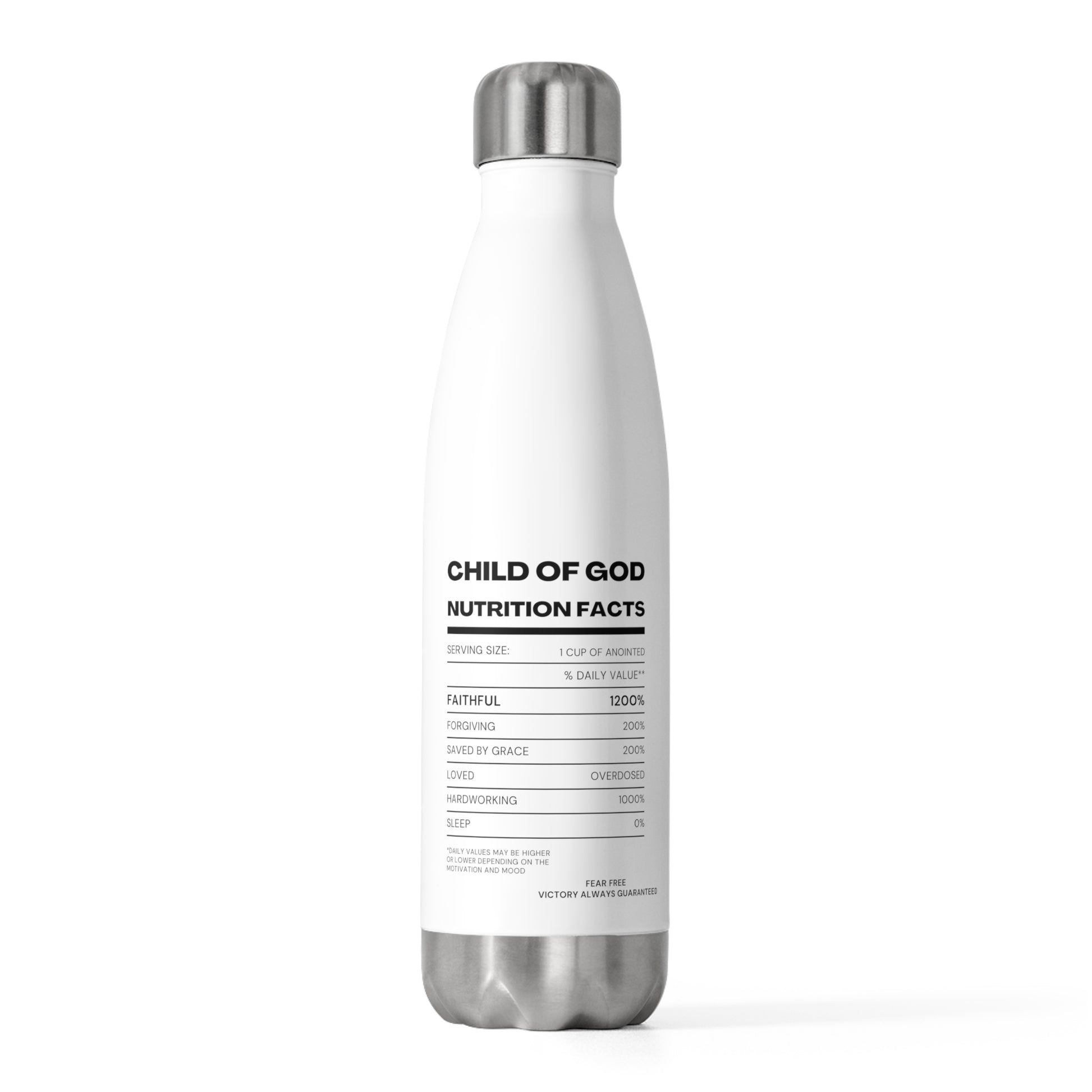 Child Of God Nutrition Facts Insulated Bottle Printify