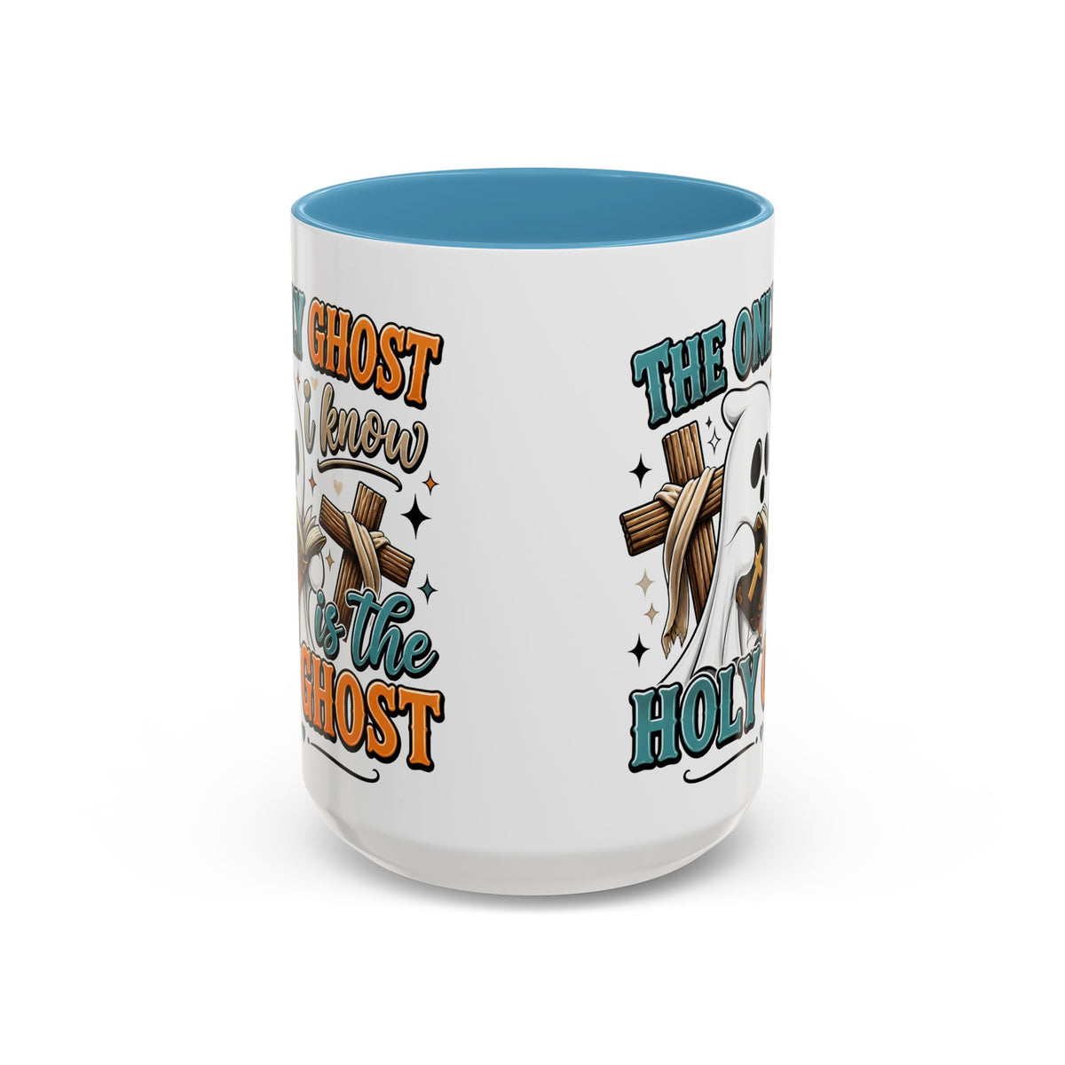 Accent Mug — "The Only Ghost I Know Is the Holy Ghost" Christian Halloween Coffee Cup