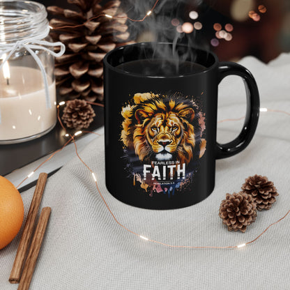 Fearless in Faith Lion Black Ceramic Mug - 11oz & 15oz - Inspirational Ceramic Coffee Cup