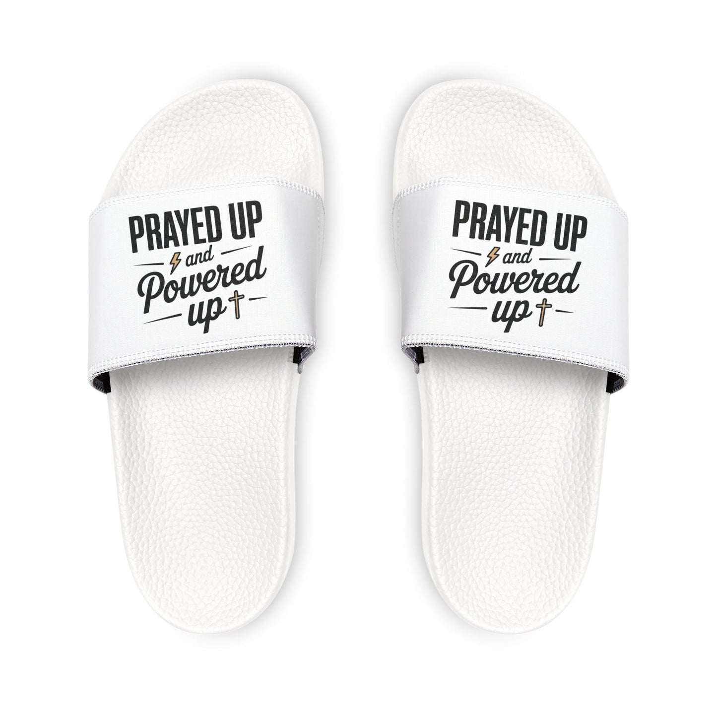 Youth Sandals - "Prayed Up and Powered Up" - Fun Summer Footwear for Kids, Beach Slides, Prayer-Themed Slippers, Gift for Young [...]