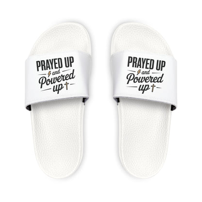 Youth Sandals - "Prayed Up and Powered Up" - Fun Summer Footwear for Kids, Beach Slides, Prayer-Themed Slippers, Gift for Young [...]