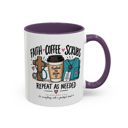 Faith Coffee Scrubs Mug — "Fueled by Him" Christian Nurse Coffee Mug (11oz)