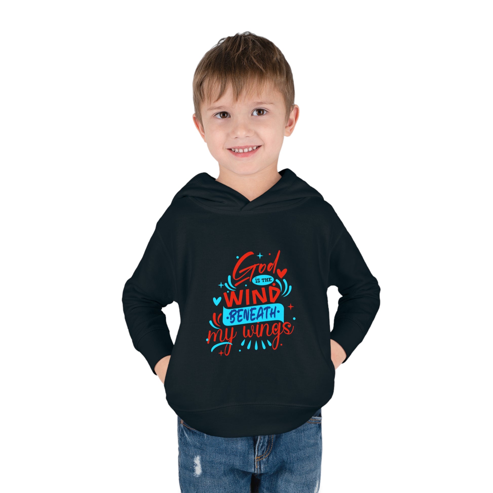 God Is The Wind Beneath My Wings Toddler Pullover Fleece Hoodie Printify