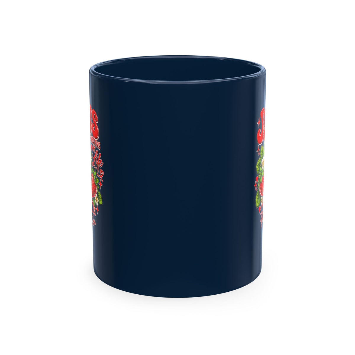 Ceramic Mug — "Jesus Sweetens My Life" Strawberry Faith Coffee Cup