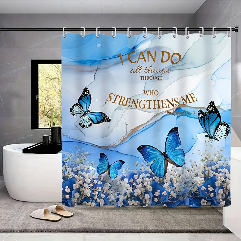 I Can Do All Things Through Christ Christian Shower Curtain or Set With 12 Hooks, Non-Slip Rugs, Toilet Lid Cover And Bath Mat 180*180cm/70.87*70.87in claimedbygoddesigns