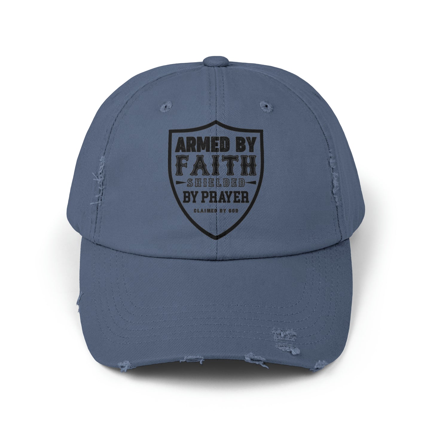 Armed By Faith Shielded By Prayer Unisex Christian Distressed Hat Printify