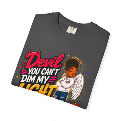 Devil You Can't Dim My Light T-Shirt — Afro Angel Graphic Tee