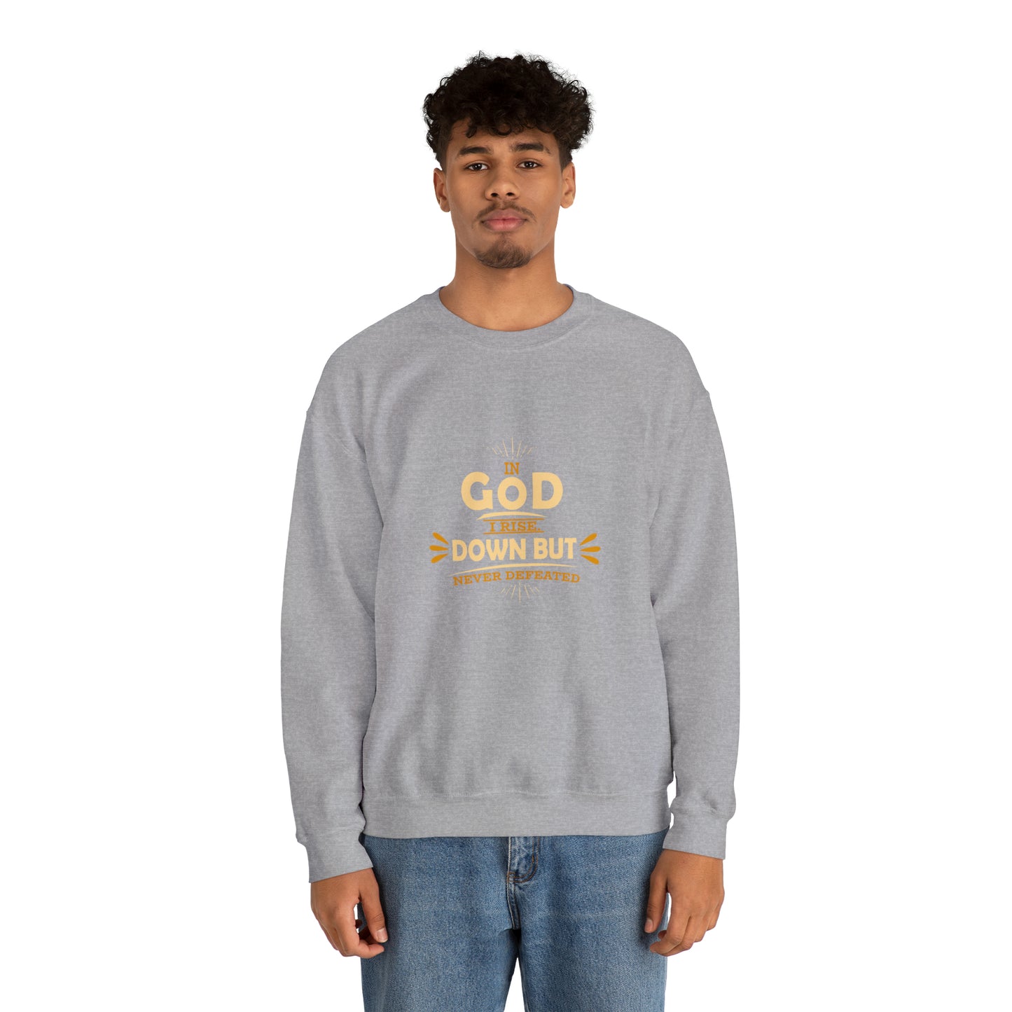 In God I Rise Down But Never Defeated Unisex Heavy Blend™ Crewneck Sweatshirt