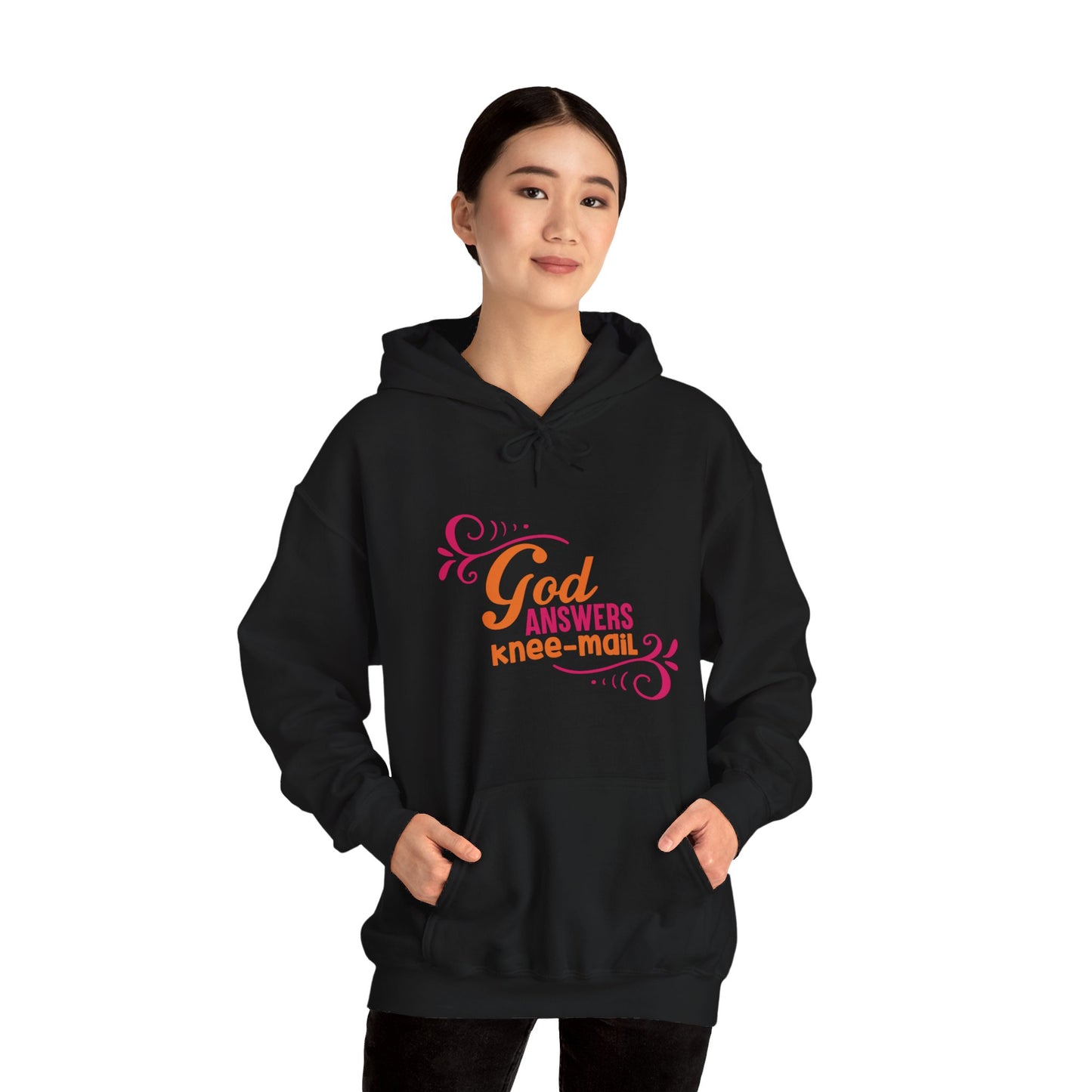 God Answers Knee Mail Funny Unisex Christian Hooded Pullover Sweatshirt