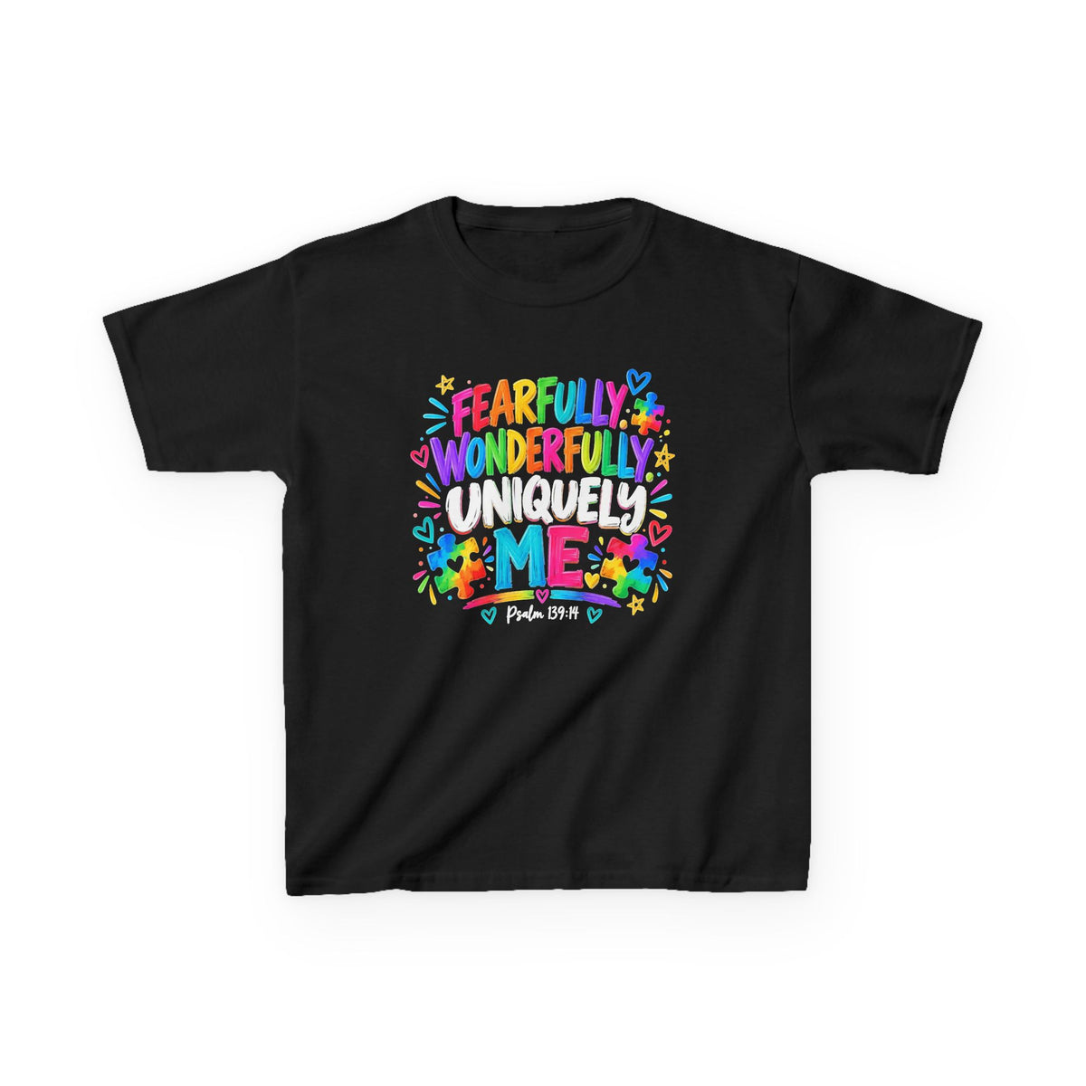 Fearfully Wonderfully Uniquely Me autism awareness youth t-shirt, Psalm 139:14