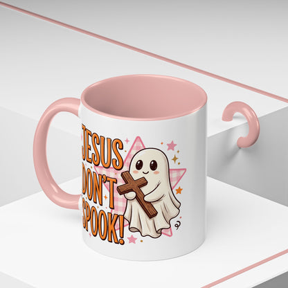 Accent Coffee Mug — "Jesus Don't Spook!" Cute Ghost Christian Coffee Mug (11/15oz)