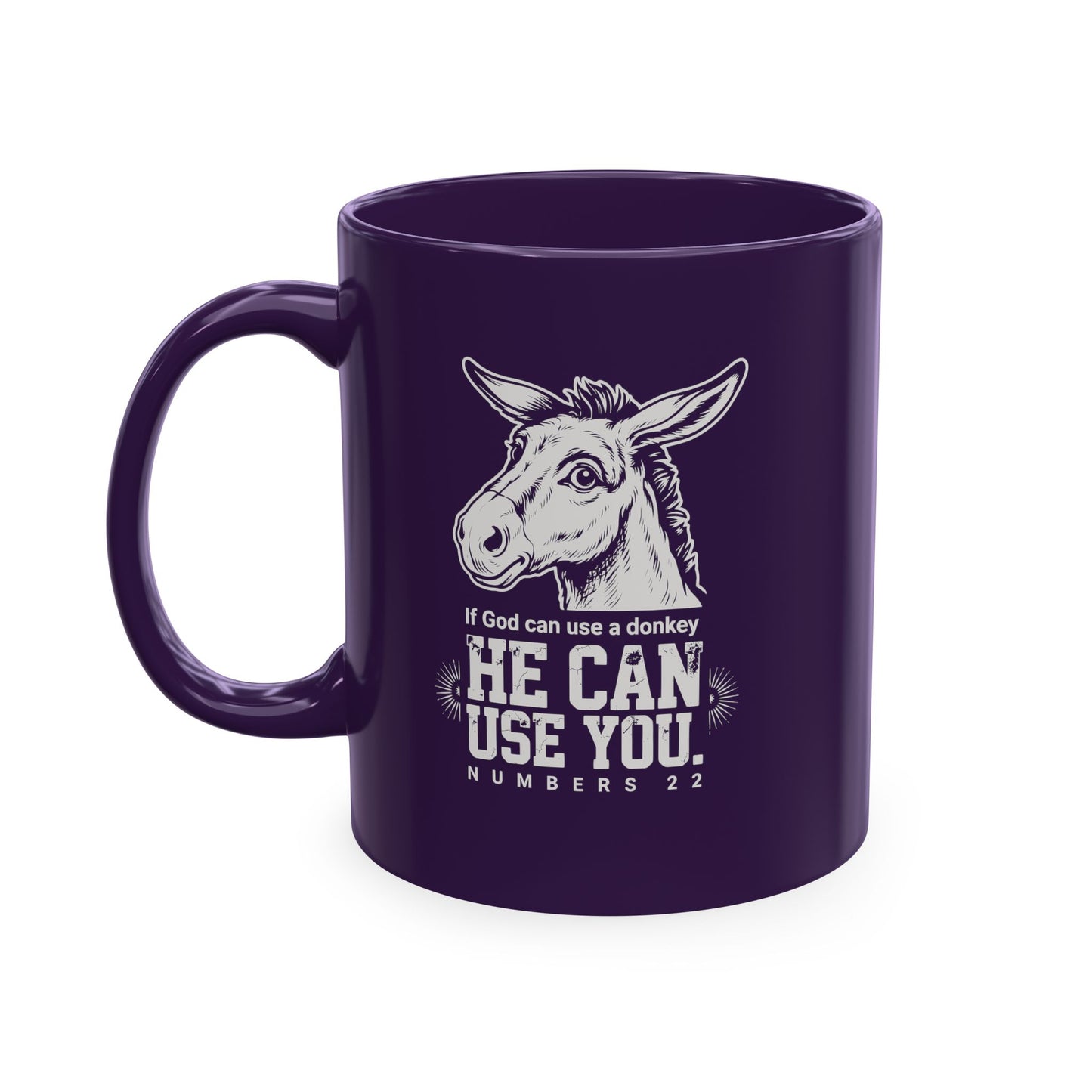 Donkey Wisdom Christian Multicolor Ceramic Mug — "If God Can Use A Donkey, He Can Use You" Faith & Farmhouse Coffee Cup