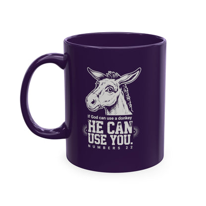 Donkey Wisdom Christian Multicolor Ceramic Mug — "If God Can Use A Donkey, He Can Use You" Faith & Farmhouse Coffee Cup