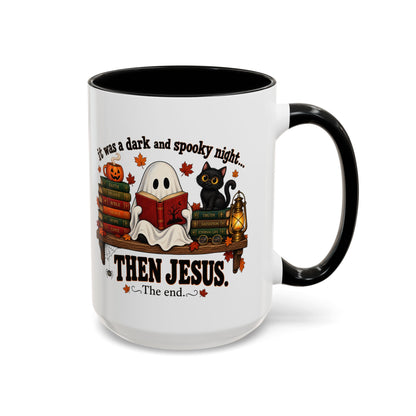 Halloween Christian Coffee Mug — “It Was a Dark and Spooky Night… Then Jesus” Accent Mug