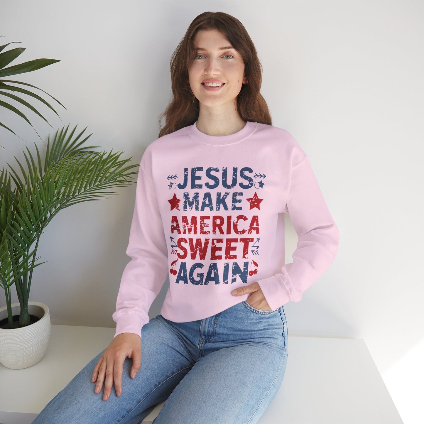 Jesus Make America Sweet Again Patriotic  Unisex Heavy Blend™ Crewneck Christian Sweatshirt