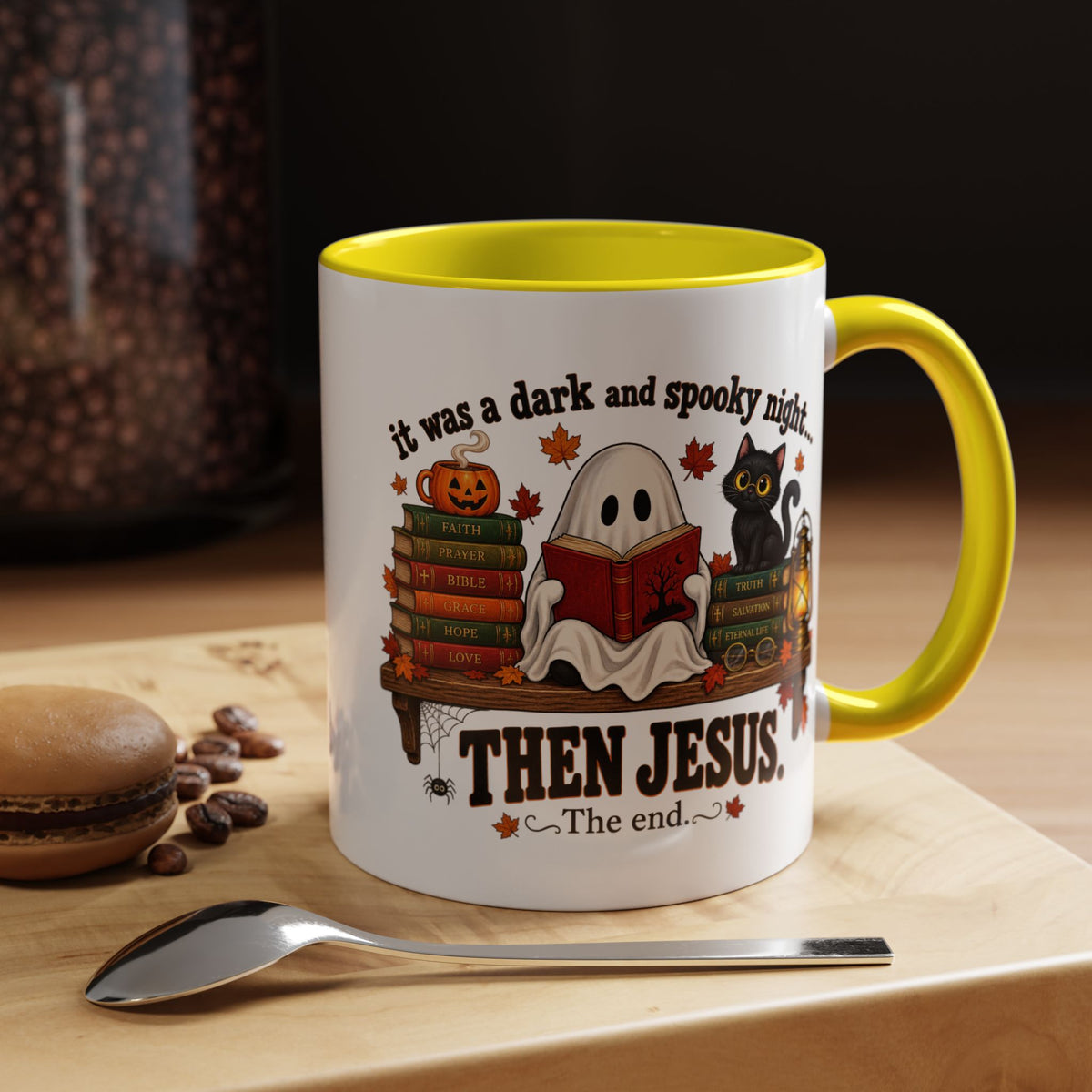 Halloween Christian Coffee Mug — “It Was a Dark and Spooky Night… Then Jesus” Accent Mug