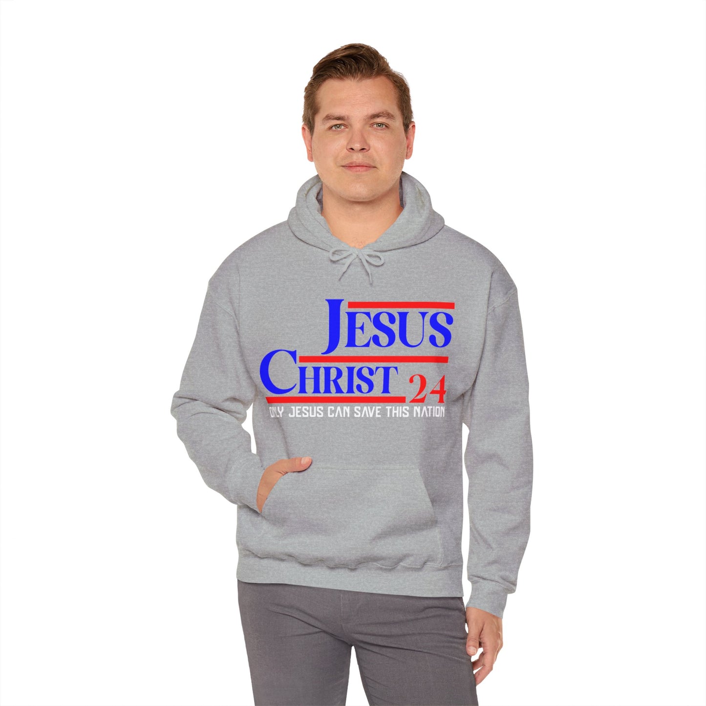 Jesus Christ 2024 Only Jesus Can Save This Nation Election Year Unisex Christian Hooded Pullover Sweatshirt