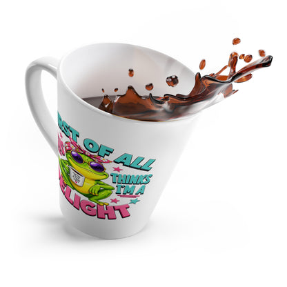 Latte Mug — "First of All Jesus Thinks I’m a Delight" Cute Frog Christian Coffee Cup - ClaimedbyGodDesigns
