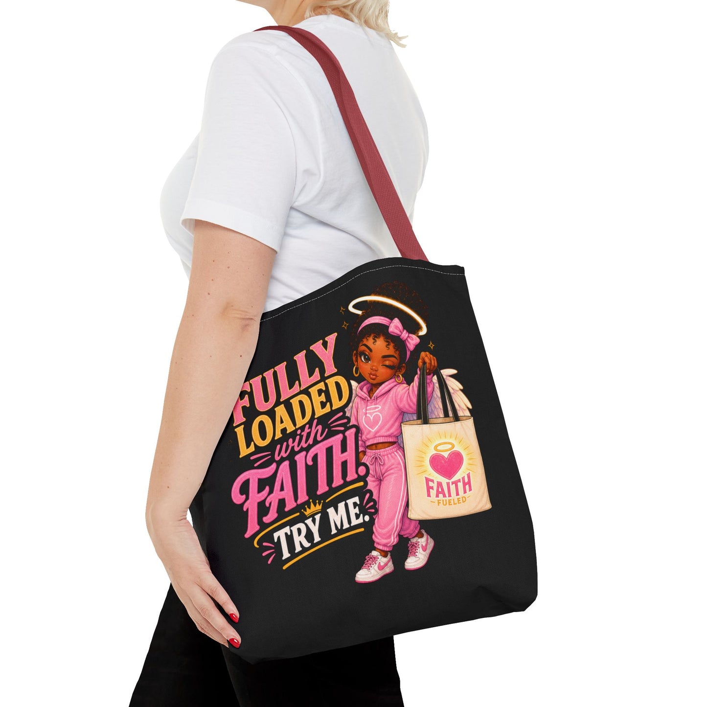 Faith Tote Bag — "Fully Loaded with Faith" Inspirational Christian Shopper