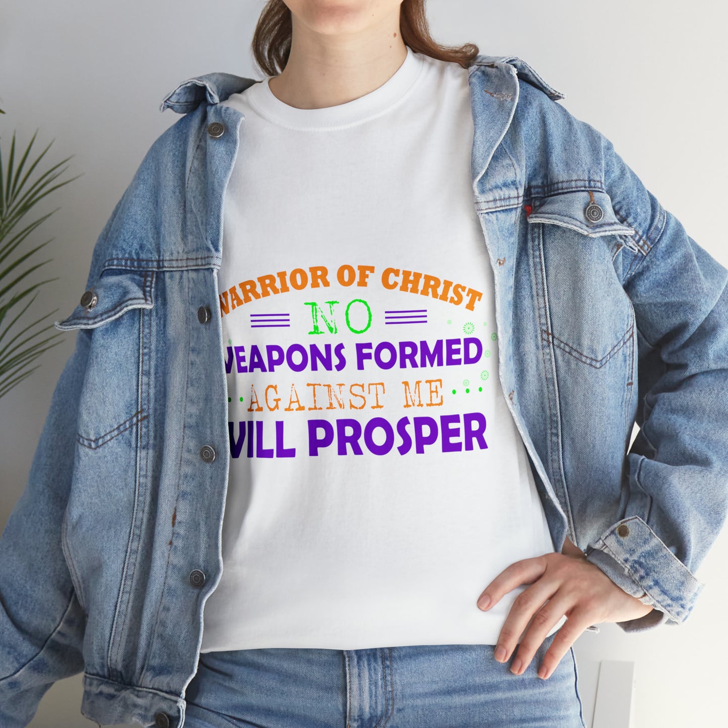 Warrior Of Christ No Weapons Formed Against Me Will Prosper Unisex Heavy Cotton Tee