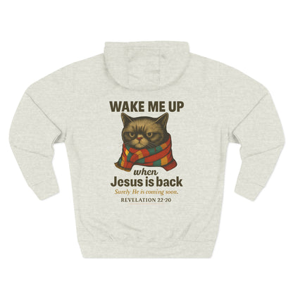 Warm Fleece Hoodie for Cat Lovers - Wake Me Up When He is Back, Cozy Pullover, Gifts for Christmas, Fall, and Winter