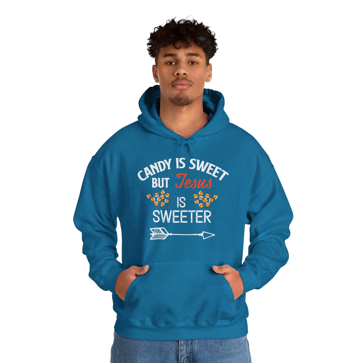 Candy Is Sweet Jesus Is Sweeter Halloween Unisex Christian Pullover Hooded Sweatshirt