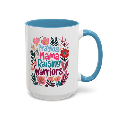 Floral Inspirational Coffee Accent Mug - Praying Mama Raising Warriors, Gift for Moms, Mother's Day Mug, Motivational Cup, Unique Kitchenware