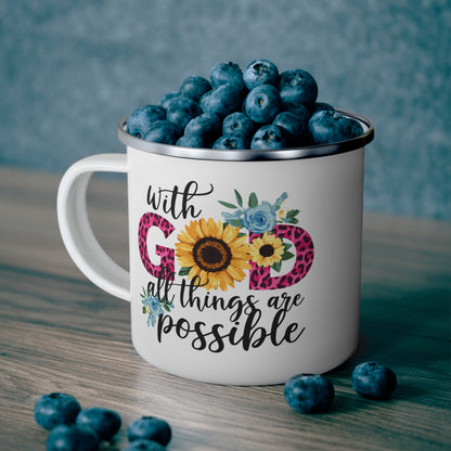 With Him All Things Are Possible Christian Enamel Camping Mug 12oz