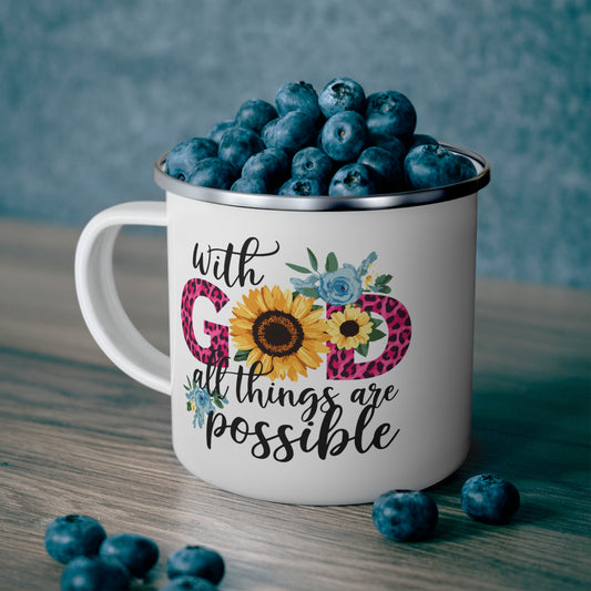 With God All Things Are Possible Christian Enamel Camping Mug 12oz