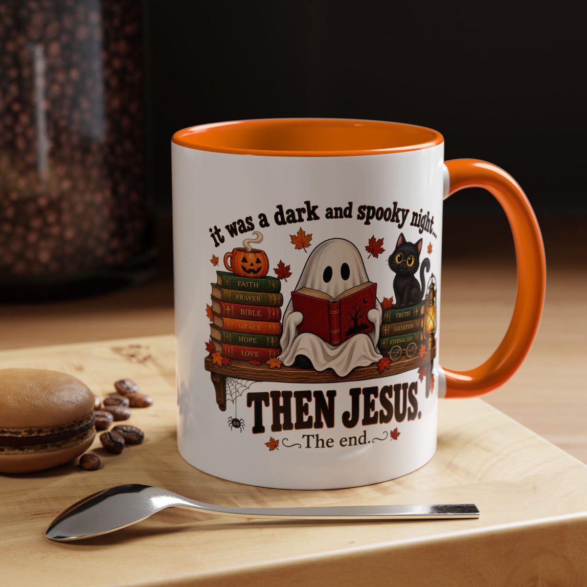 Halloween Christian Coffee Mug — “It Was a Dark and Spooky Night… Then Jesus” Accent Mug