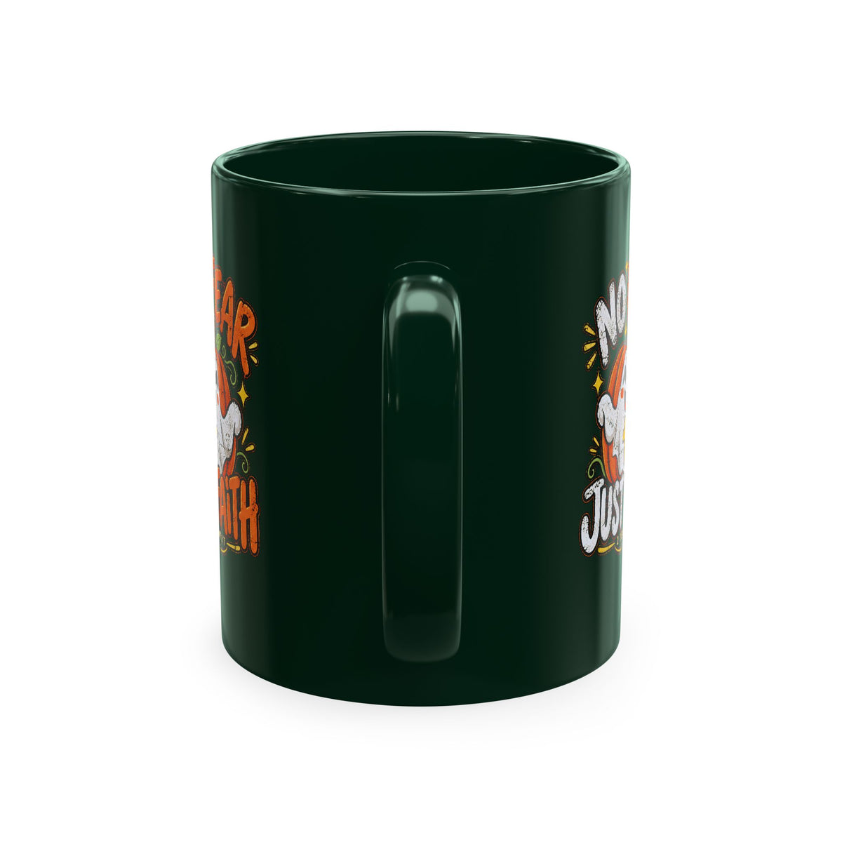 Halloween Ghost Christian Ceramic Mug — "No Fear, Just Faith" Pumpkin Coffee Cup